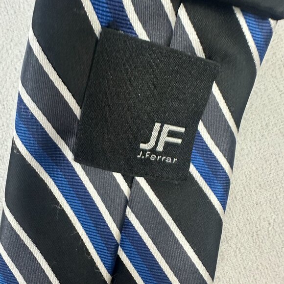 JF J.Ferrar Black & Blue Striped Polyester Mens Tie - Picture 4 of 4